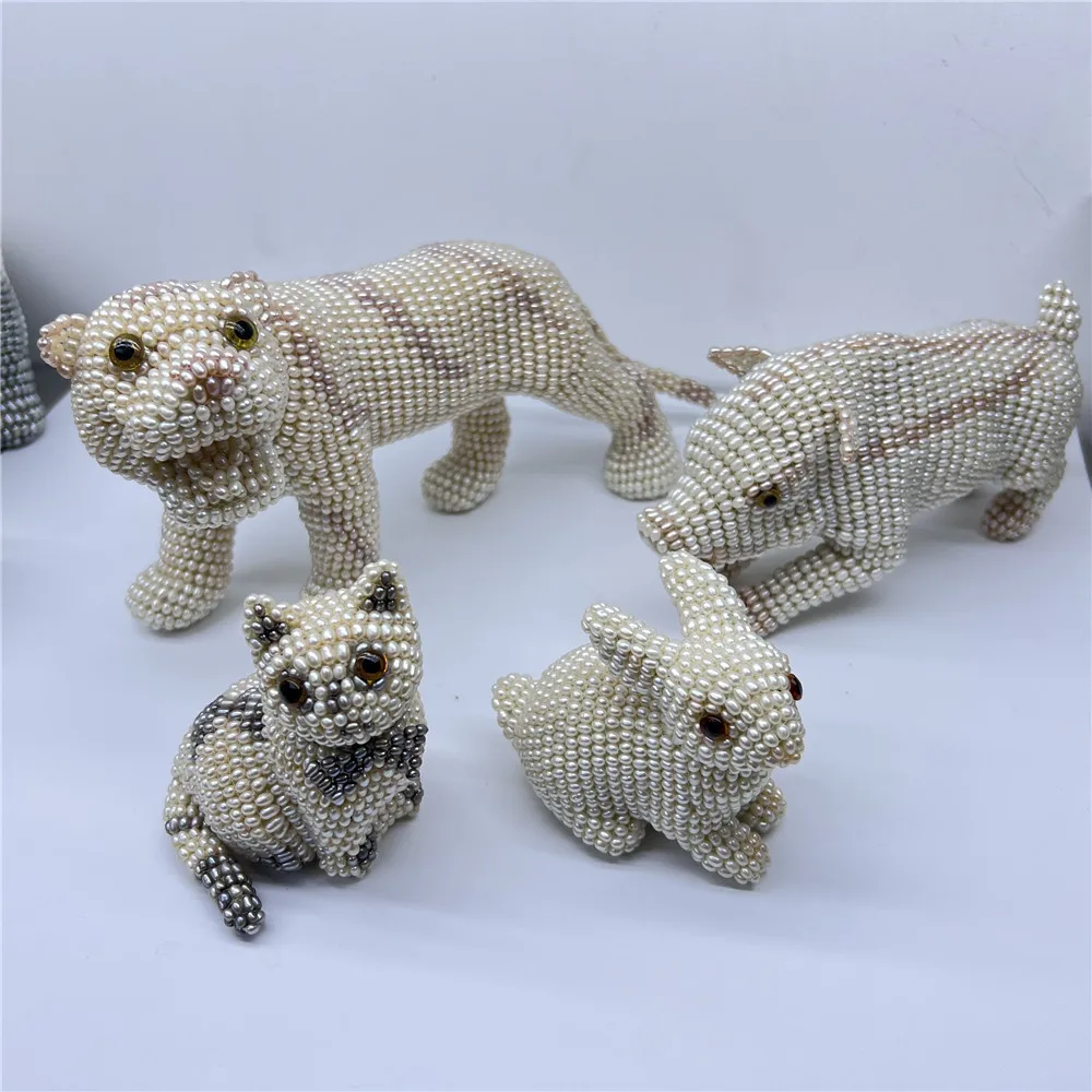 DIY Pure Hand-Woven Natural Freshwater Pearls Animal Ornaments Home Living Room Office Desktop Decoration