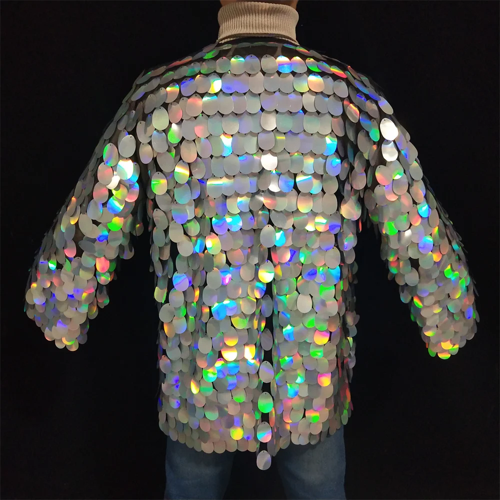 Плащ с серебряными блестками пальто одежда для электрического музыкального