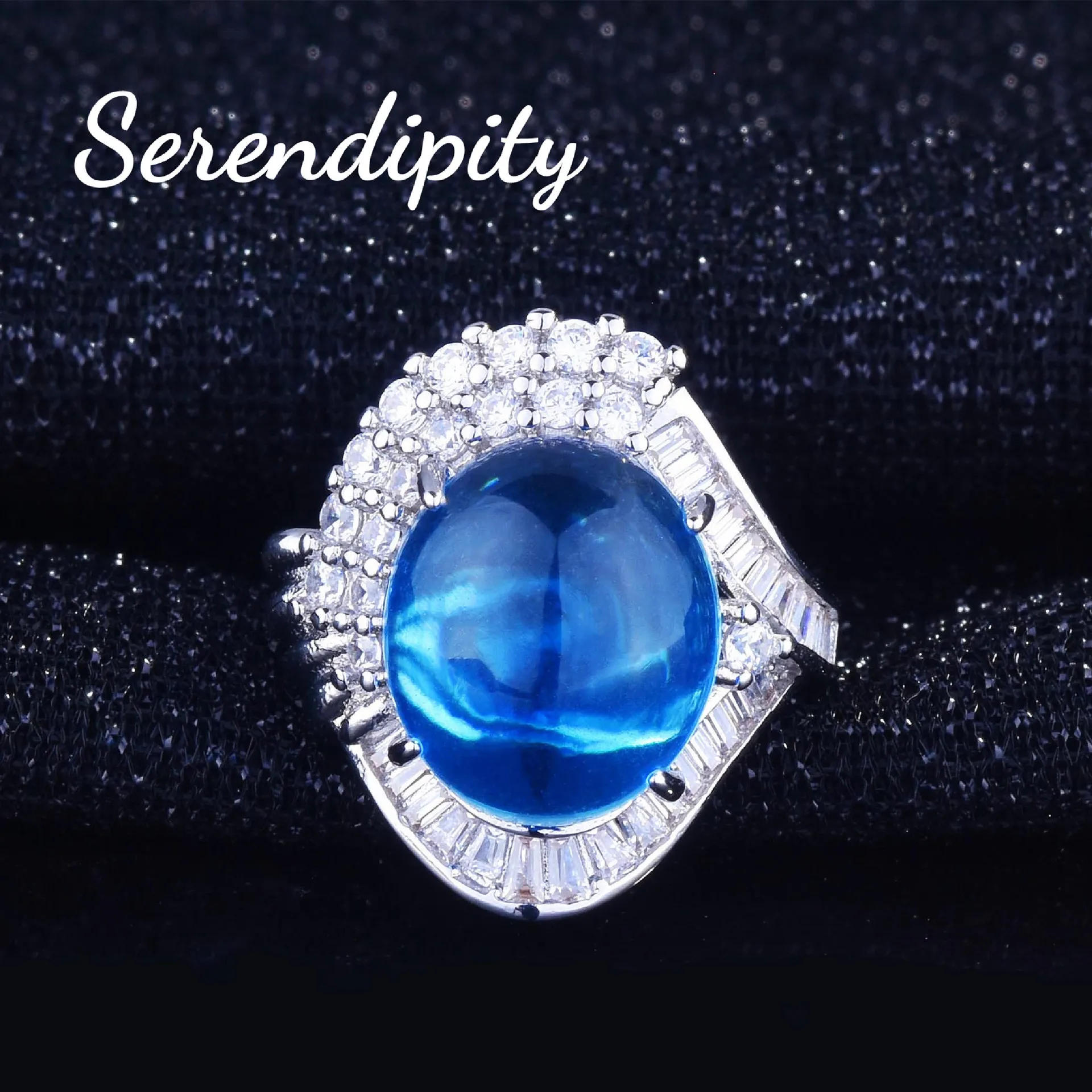 

Foydjew Luxury Simulation Starry Ocean Sapphire Rings For Women Fashion Shiny Silver Color Creative Wedding Ring Fine Jewelry