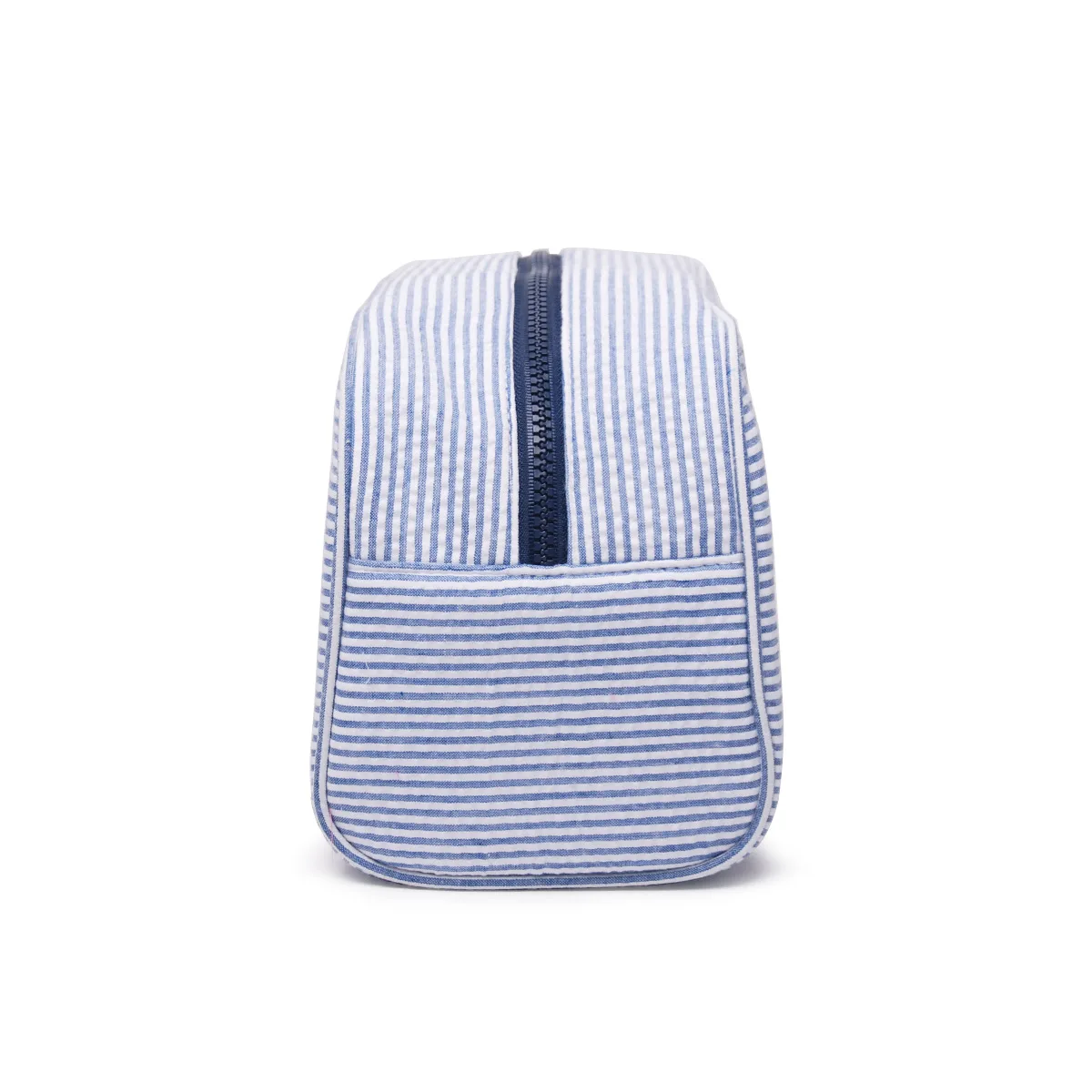 Seersucker Cosmetic Bag Women Monogrammed Striped Makeup Bag Ladies Fashion Simple Large Capacity Travel Toiletry Pouch Domil105
