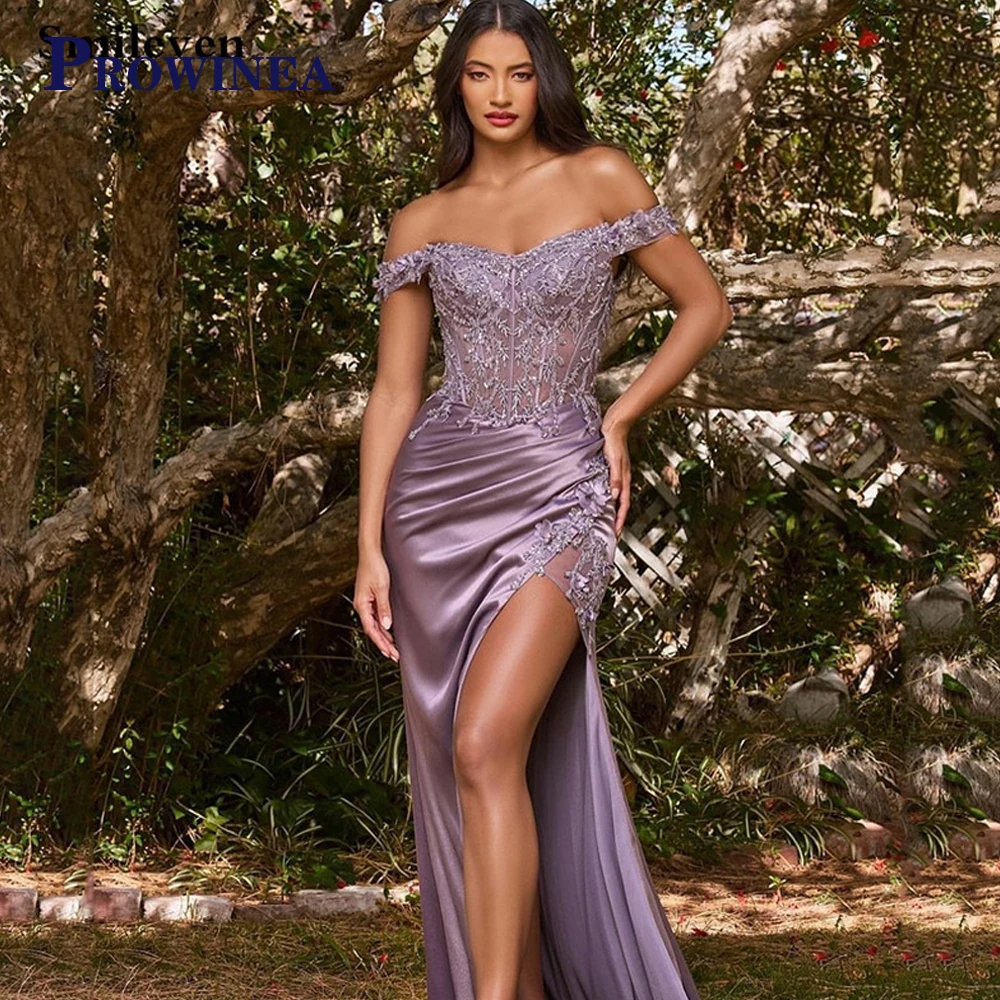 

Провинция, вырез лодочкой, разрез, труба, вечерняя вечеринка для женщин 2023, со шлейфом, блестками, аппликации халат на застежке-молнии De Party, персонализированная