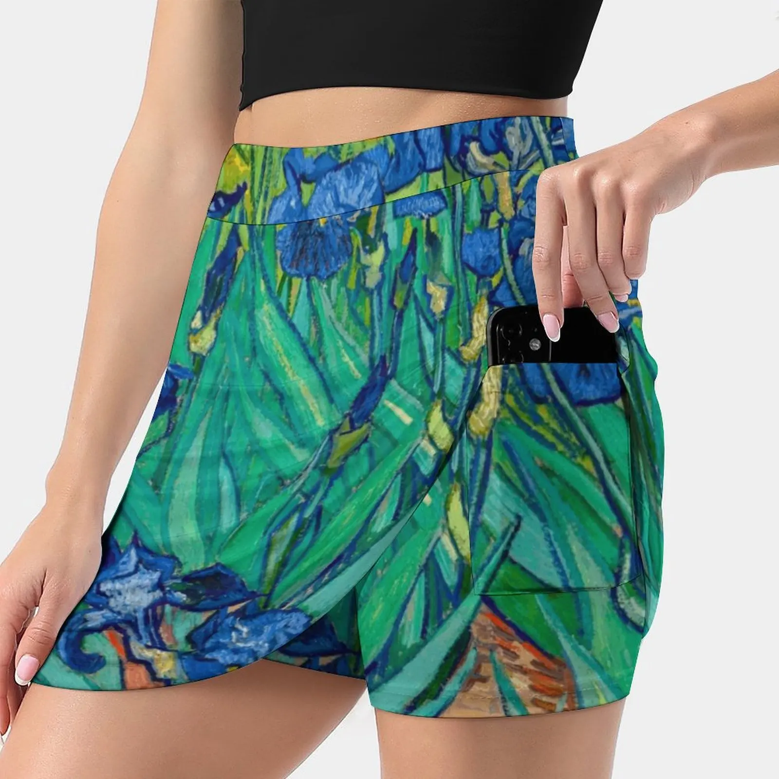 Irises By Vincent Van Gogh Women'S Summer Fake Two Piece Skirts Casual Sports Beach Skirt Girl Skorts