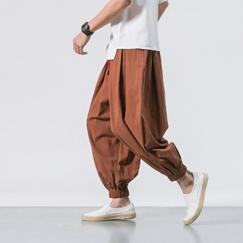 

Men Sweatpants Stylish Hip Hop Lace-up Trousers Loose Drawstring Men Pants