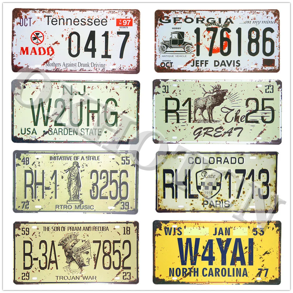 

Vintage Metal Tin Sign Car License Metal Wall Decor Plates Number Usa License Plates Man Cave Pub Bar Sign Metal Tin Posters