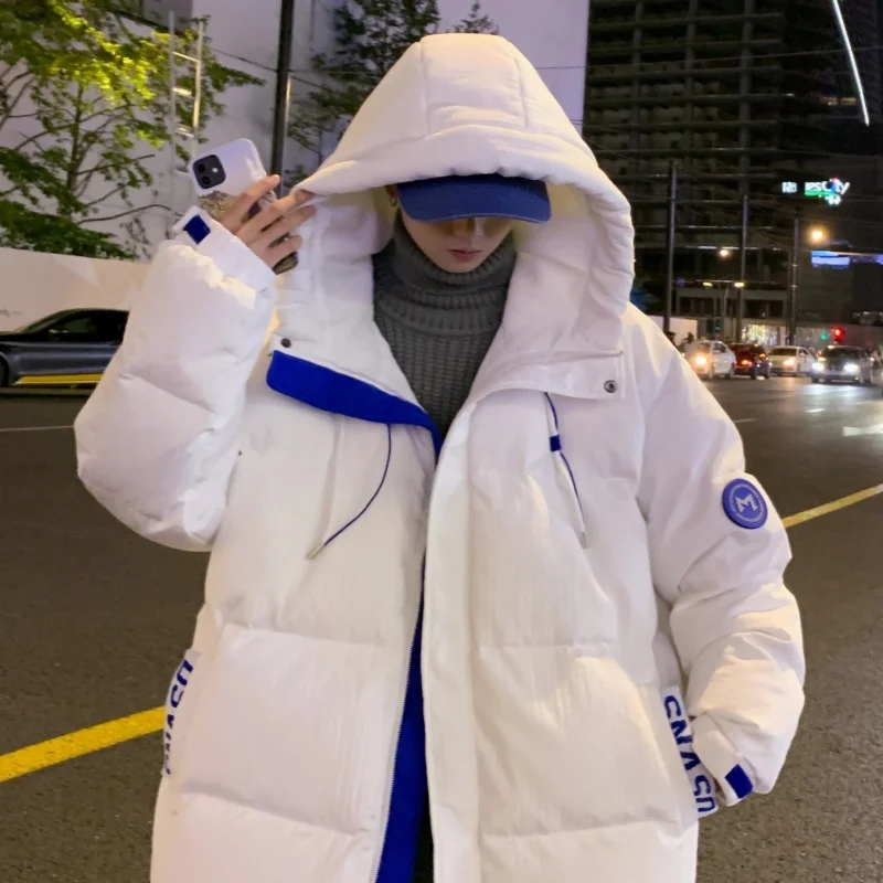 Winter Men'S New Hooded Drawstring Trend Warm Duck Down Lightweight  Short Coat Casual Cotton Padded Jacket White Blue Black