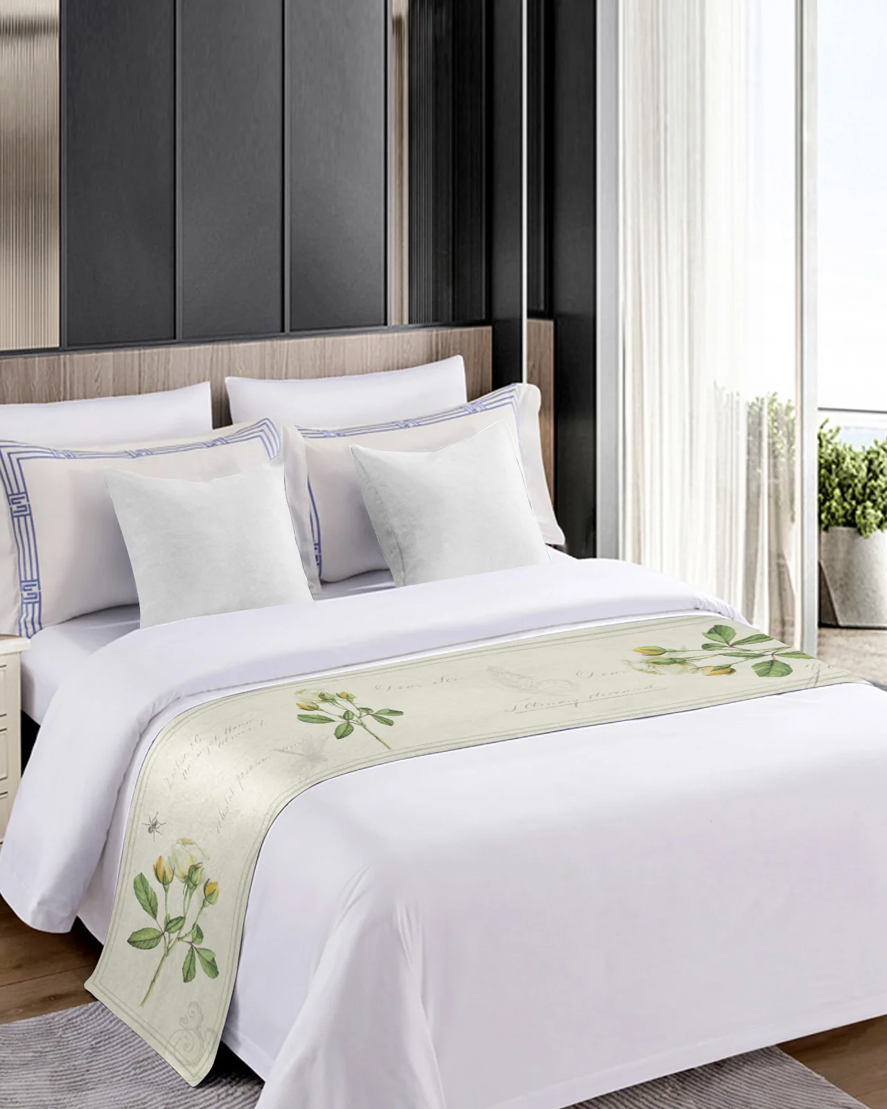 Покрывала в стиле ретро с изображением белой розы и бабочек