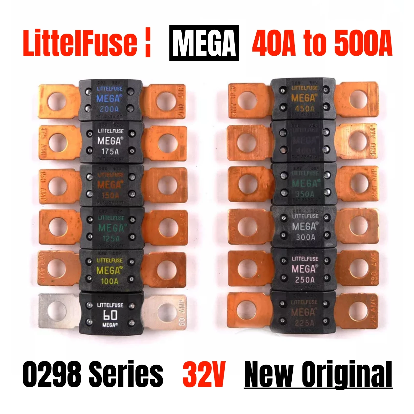 Littelfuse 298 Грузовики 32 В MEGA Предохранитель 40A 60A 80A 100A 125A 150A 175A 200A 225A 250A 300A 350A 400A 450A 500A