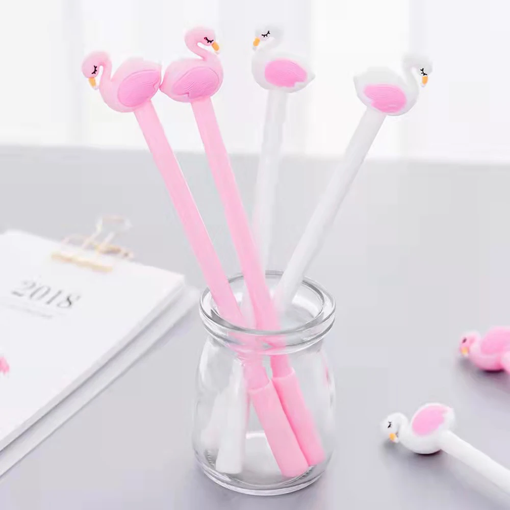 

4 Pcs/lot Kawaii Cute Pink Flamingo Swan Gel Pen Signature Pen Escolar Papelaria School Office Stationery Supply Gift Pens