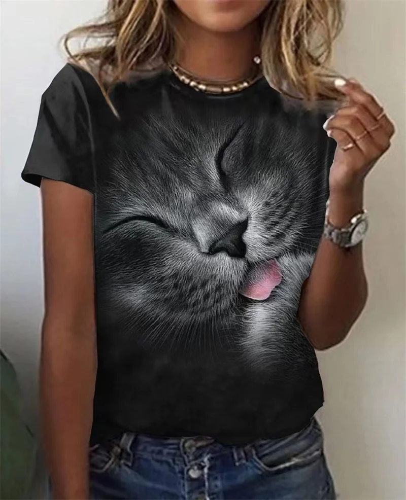 

Summer New Cats T-Shirts Cute Animal 3D Print Streetwear Women's Fashion Oversized O-Neck T Shirt Female Girl Tops Tees Clothing