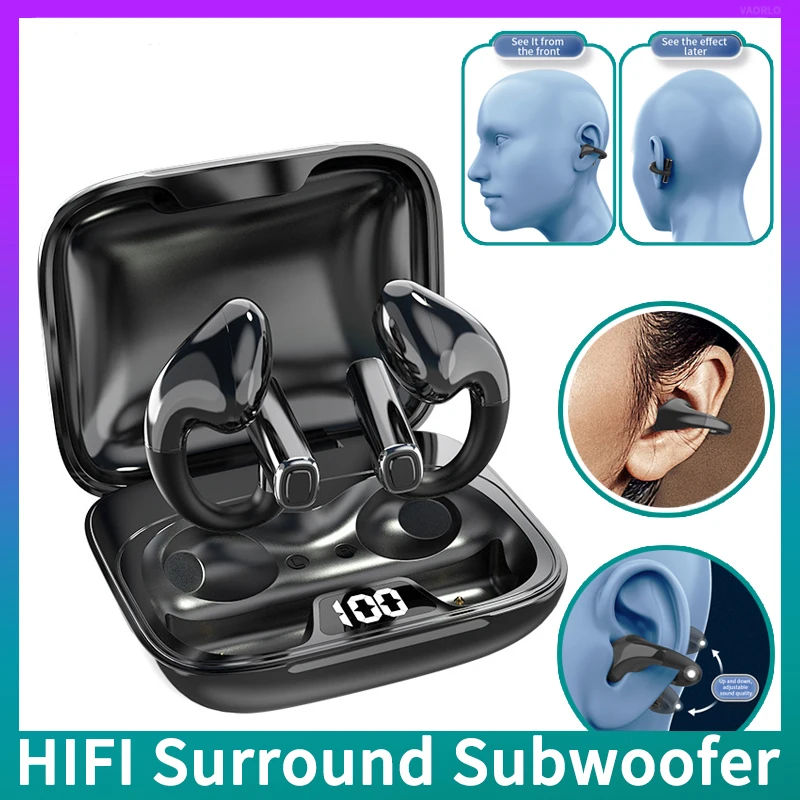

Беспроводная Bluetooth-гарнитура TWS, Bluetooth 5,3, гарнитура HIFI Surround с сабвуфером, спортивные удобные наушники-клипсы