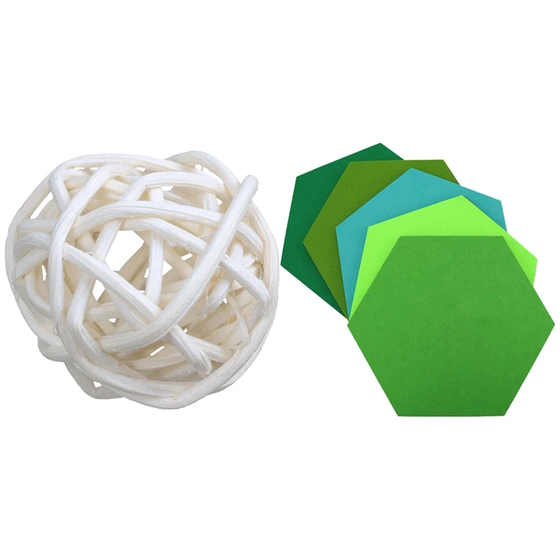 

12 Pcs 3Cm Rattan Wicker Ball For Garden & 5 Pcs Hexagon Felt Board Hexagonal Felt Wall Sticker Home Message Board