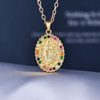 classic womens temperament jewelry faith amulet pendant necklace for women inlaid colored gemstone party birthday gift jewelry