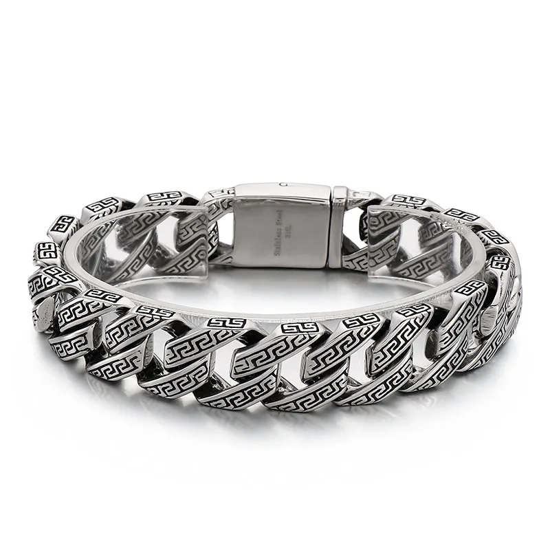 

European and American Retro Stainless Steel Men's Bracelet, 16mm Thick Titanium Steel Exquisite Atmospheric Jewelry Party Gift