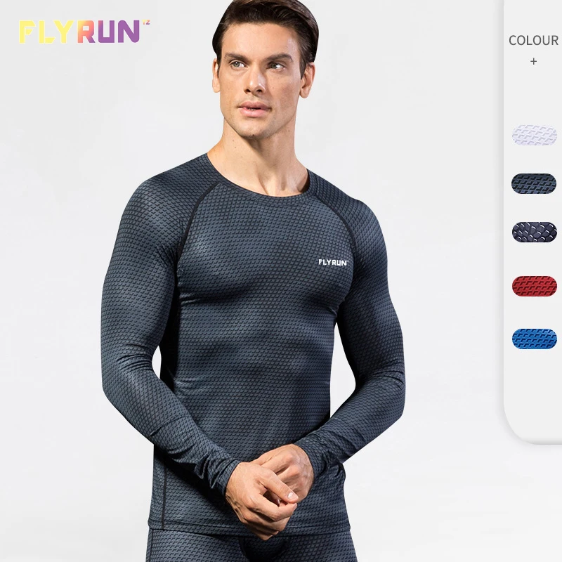 

Men's Compression Shirt Chic Print Long Sleeve Anti-sweat Quick Dry Sport Tops Running Training Fitness Tight T-shirts Homme