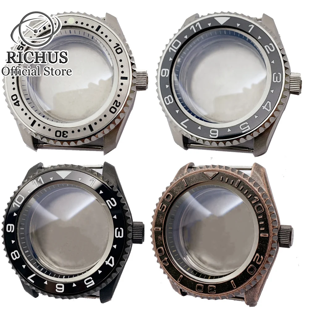 

42mm Watch case Silver Black case Dome Sapphire Glass for NH35 NH36 movement 100m waterproof Watch Accessories