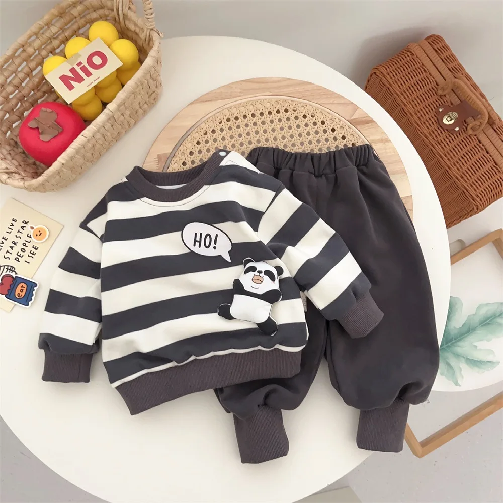 

2023 Spring Autumn Korean Infant Baby Boys 2PCS Clothes Set Cotton Long Sleeve Striped Tops Jogger Suit Toddler Boys Outfits