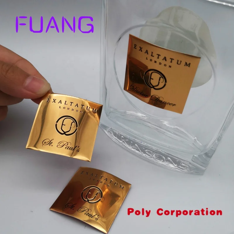 Custom OEM Gold Metal Perfume package classic brand private label Logo Sticker for Perfume bottle 150ml