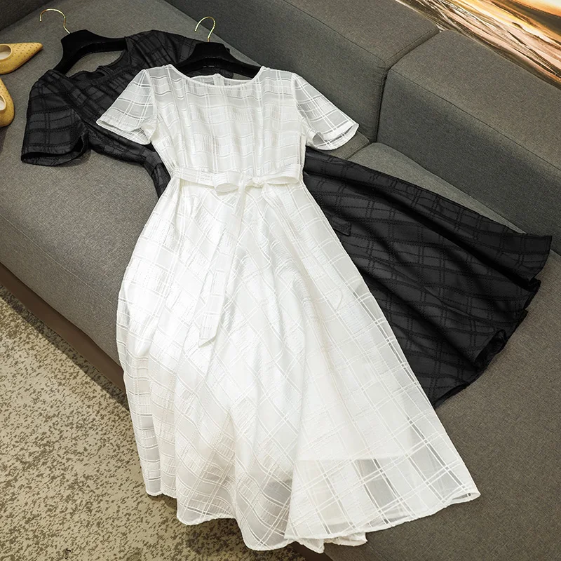 

Senior Sense of Commuter Heavy Bright Line Medium-length A-line Dress Female Temperament Pure Color Elegant Long Skirts Clothing