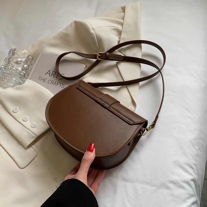 vintage fashion semicircle saddle small shoulder crossbody bags for women brand designer turn lock flap purses and handbags 2022 free global shipping
