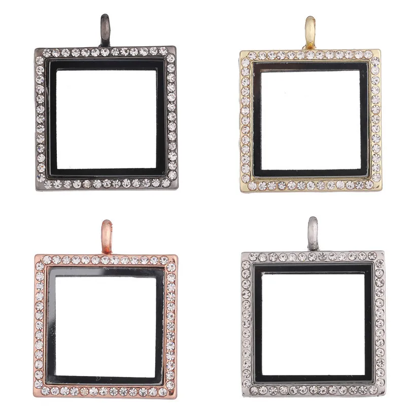 

10PCS Rhinestone Rectangular Living Memory Floating Locket Alloy Pendant Charms Jewelry Making Necklace Keychain For Women Men