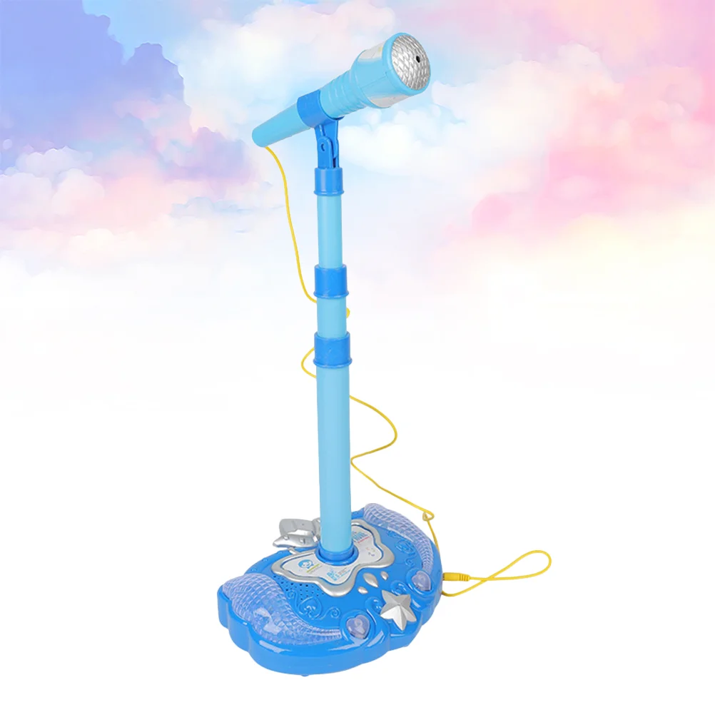 

Musical Toys Karaoke Machine Adjustable Stand Microphones Music Sing Microphone Toy Flashing Stage Lights Blue Without Battery