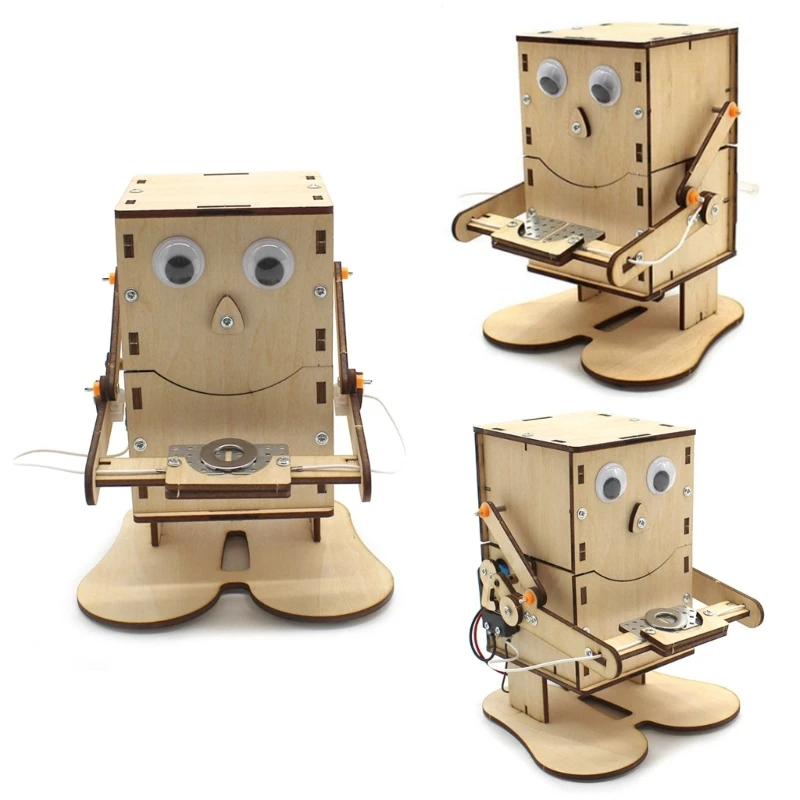 

Children Wooden Robot STEAM Toys DIY Assemble Science Project Educational Toy Automatic Eat Coin Mechanical Model Brain Develop