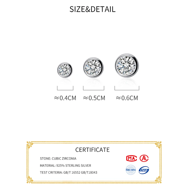 INZATT Real 925 Sterling Silver Zircon Round Stud Earrings For Fashion Women Party Minimalist Fine Jewelry Cute Accessories Gift |