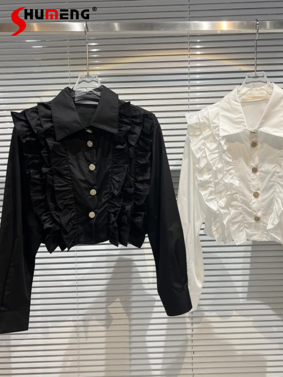 

2022 Early Autumn New Female Fashion Classic Style Pleated Lace Blouses Women's Simple Elegant High-Grade Solid Color Shirt Top