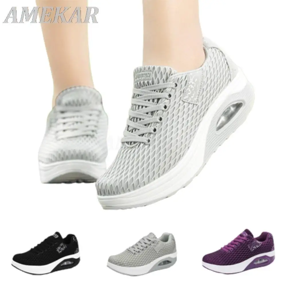 

Women's New Thick Sole Swing Sneakers Platform Toning Wedge Sports Shoes Lady Outdoor Breathable Slimming Fitness Rocking Shoes