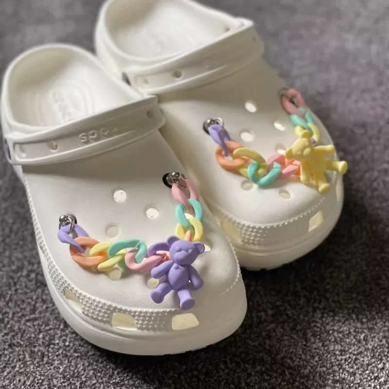 

Trendy MulitColored Chain Charms for Crocs New Fashion Shoes Charms for Croc Cute Bear Garden Shoe Buckle Croc Accessories