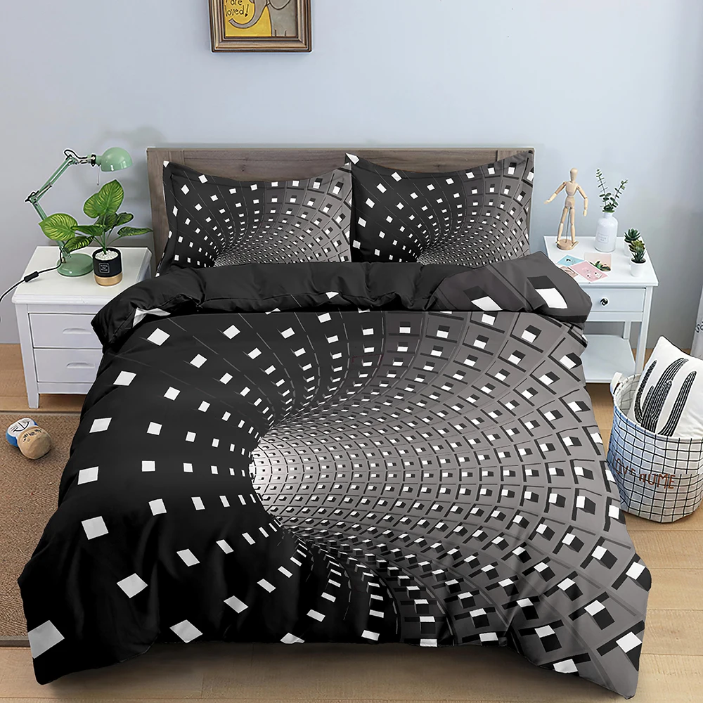 

Abstract Bedding Set 3D Printed Psychedelic Duvet Cover with Zipper Closure Queen Size Polyester Comforter Sets