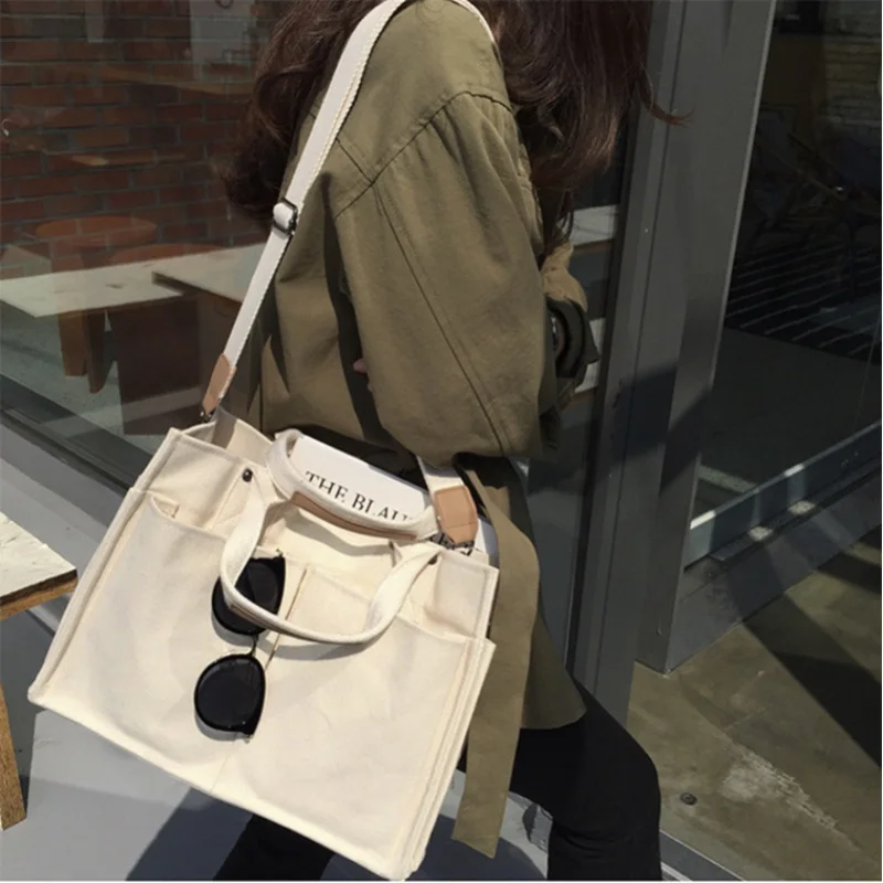 

Canvas Bag New Fashion Trendy Large Capacity Women's Bag Shoulder Crossbody Bag Casual Shopping Bag Travel Multi-Pocket Tote Bag