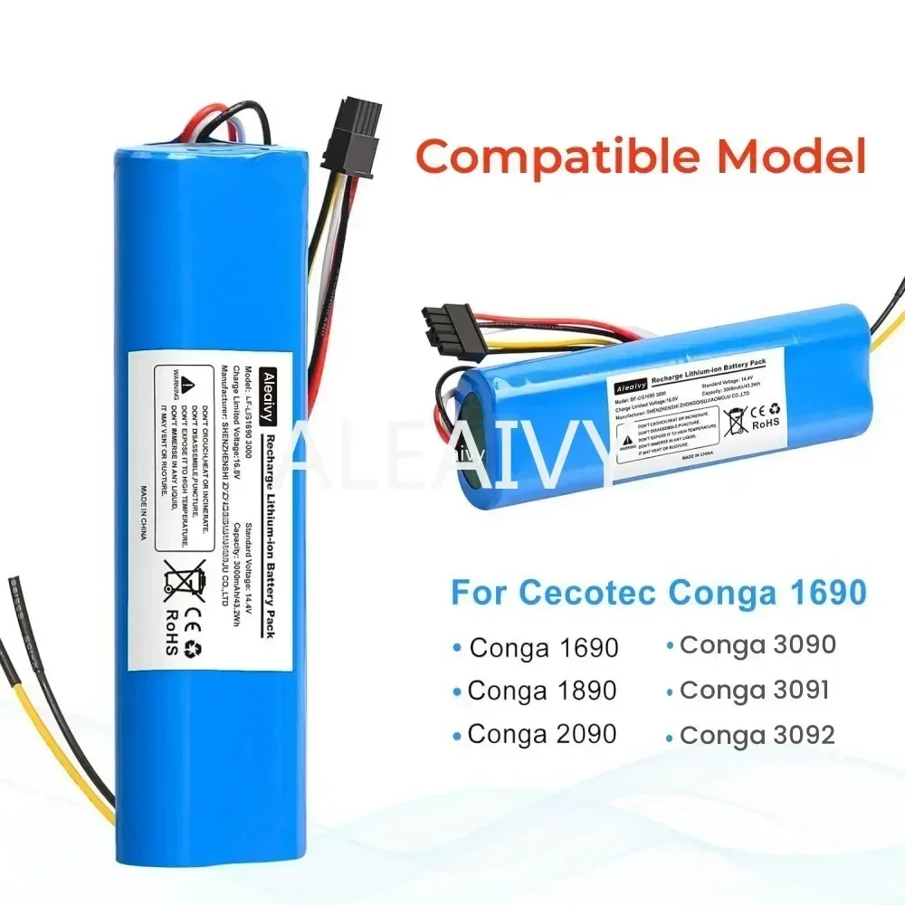 14 4-вольтовый литий-ионный аккумулятор CECOTEC 6800 мАч для CONGA 3090 3091 3092 1690 1890 2090
