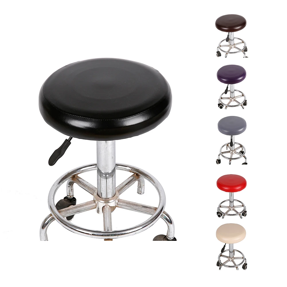 

Elastic PU Leather Round Stool Chair Cover Waterproof Pump Chair Protector Bar Salon Small Round Seat Cushion Sleeve(no chair)