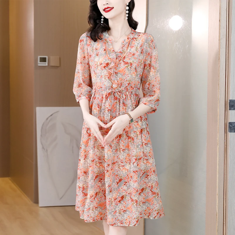 

Летнее шелковое платье с принтом для мам 2023, роскошное нишевое дизайнерское модное темпераментное платье с юбкой