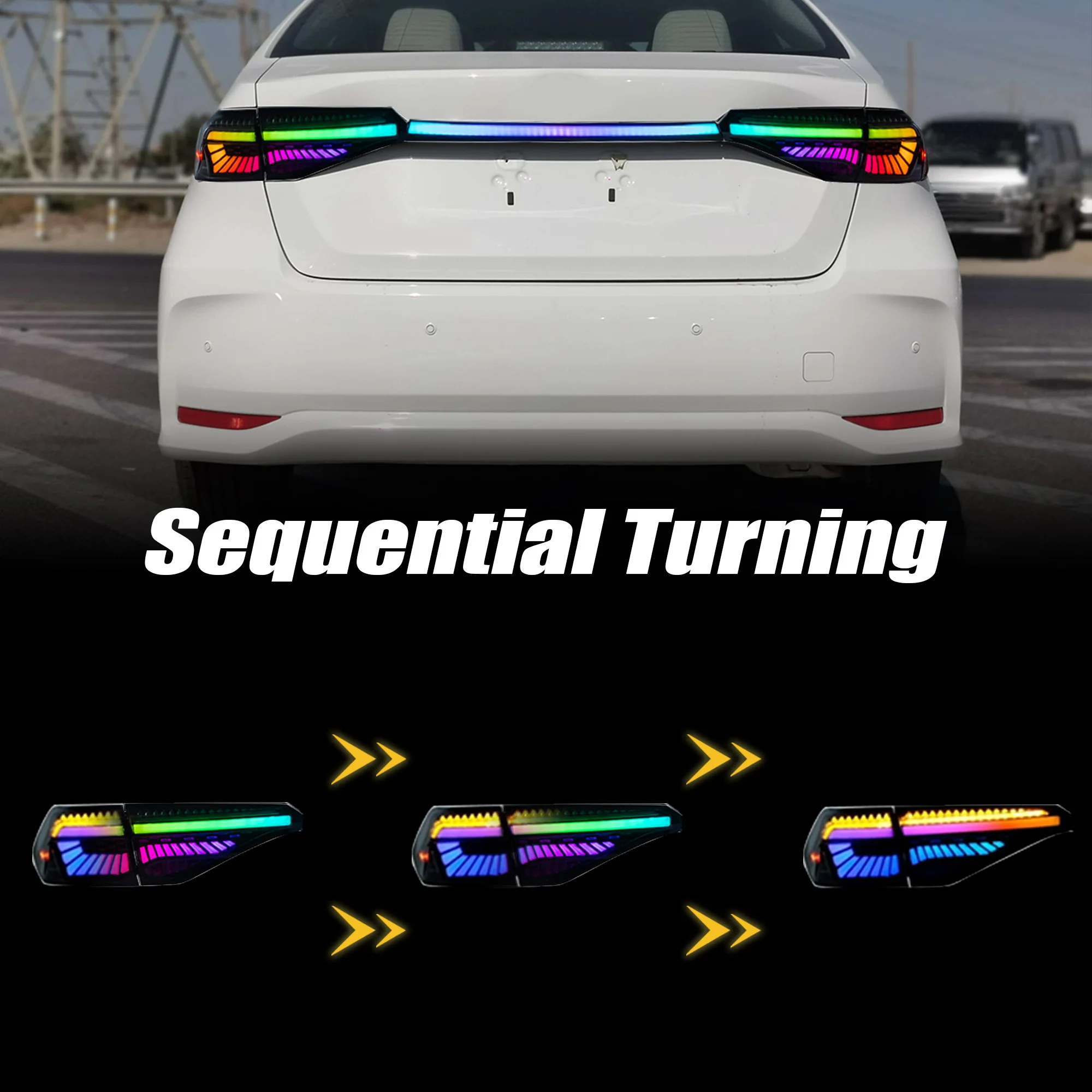 Фото Светодиодные задние фонари для TOYOTA COROLLA 2020-2023, 1 комплект RGB, динамические задние фонари, светодиодная лента для задних фонарей. №4
