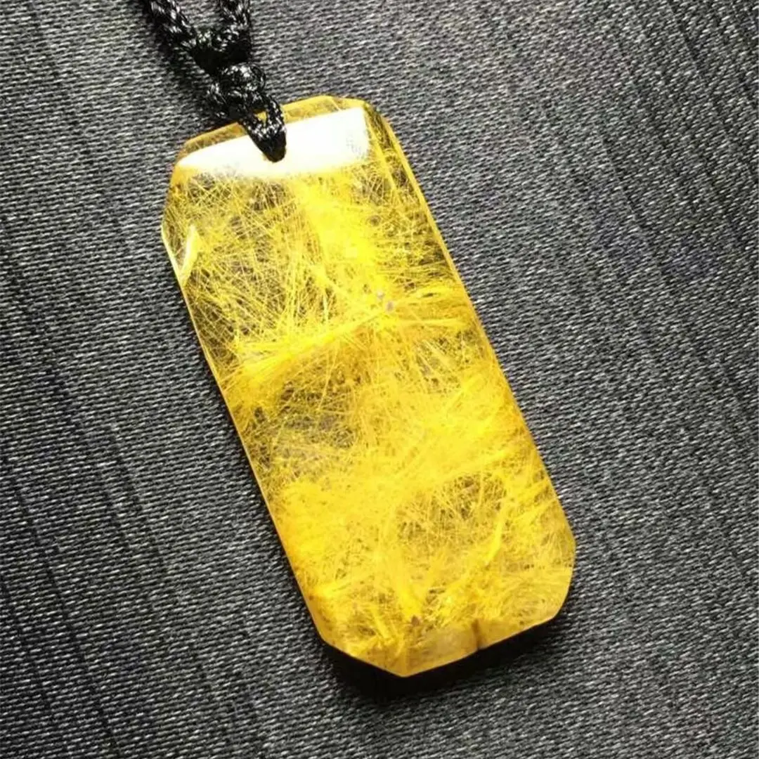 

Natural Gold Rutilated Quartz Pendant Rope Chains Jewelry For Woman Lady Man Gift Wealth Crystal 32x14x5mm Beads Gemstone AAAAA