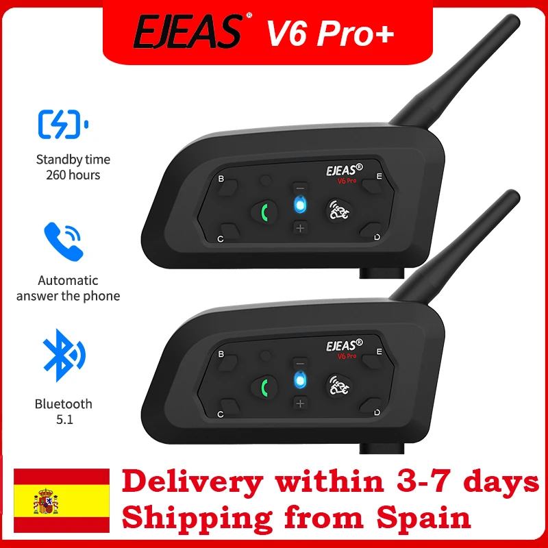 EJEAS V6 Pro+ casco Bluetooth para moto, intercom, 800 m alcance, IP67