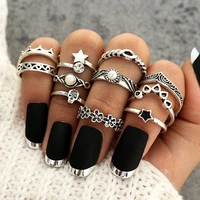 punk gothic retro silver color flower crown star ring set for women hiphop imitation pearls charm knuckle finger rings jewelry