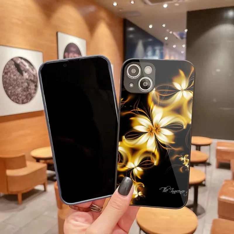 

Художественный блестящий чехол для телефона с цветами для iPhone 14, 13, 12, 11 Pro Max, X, XR, XS, 8, 7 Plus, стеклянный чехол для телефона