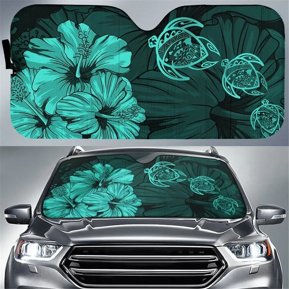 

Hawaiian Map Hibiscus Flowers Vintage Polynesian Hawaii Prints Sunshade for Windshields Durable Car Sunshade Cover