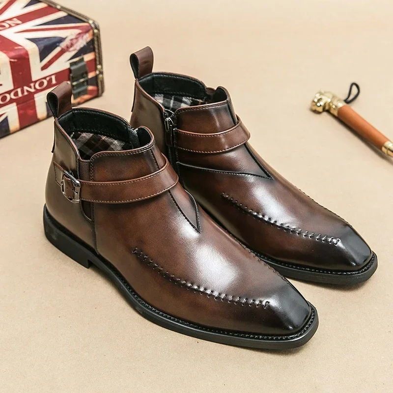 Мужские ботинки челси коричневые черные деловые короткие без шнуровки с