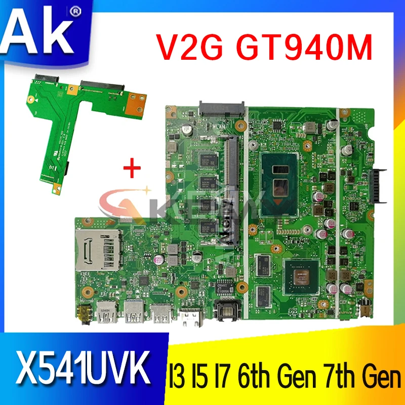 

X541UVK original mainboard V2G GT940M GPU I3 I5 I7 6th Gen 7th Gen 8GB RAM for ASUS X541UJ X541UV X541U Laptop motherboard