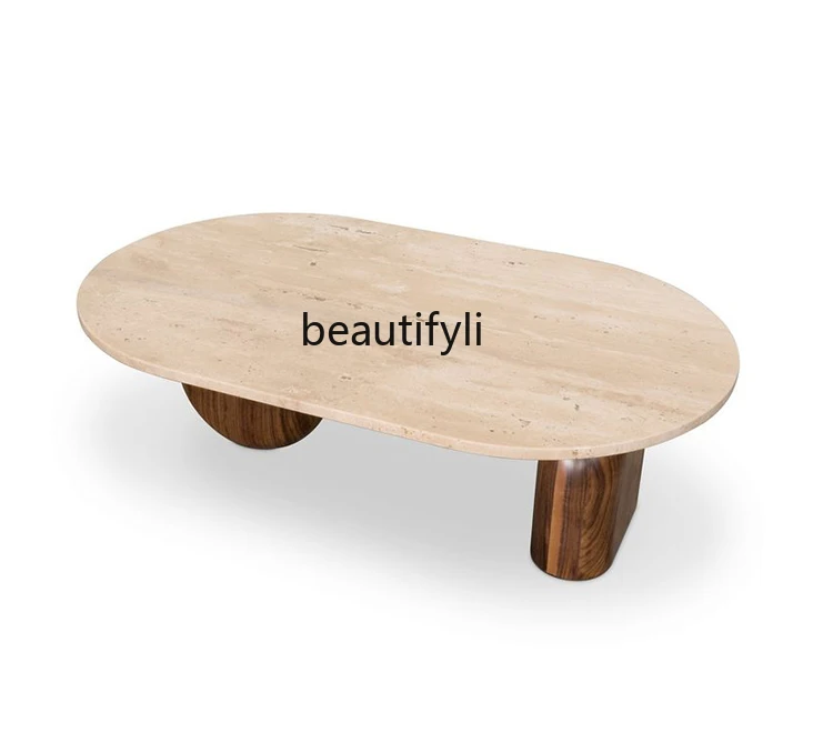 Журнальный столик из натурального желтого пещерного камня ваби-саби