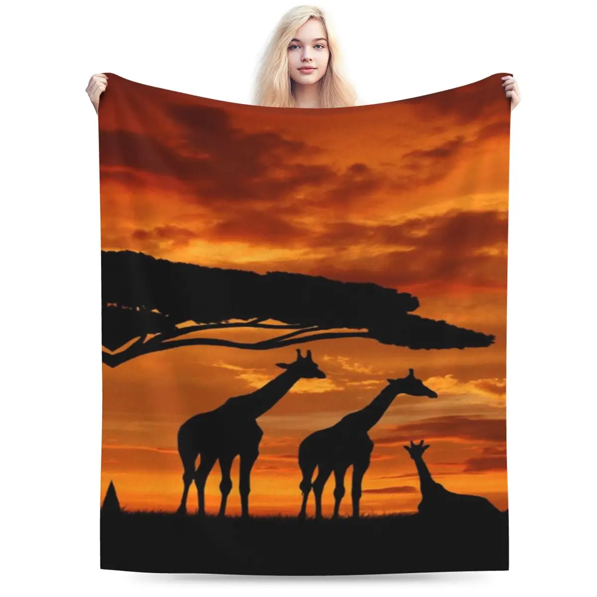 

Giraffe Family In The Sundown Soft Flannel Throw Blanket for Couch Bed Sofa Cover Blanket Warm Blankets Travel Blanket