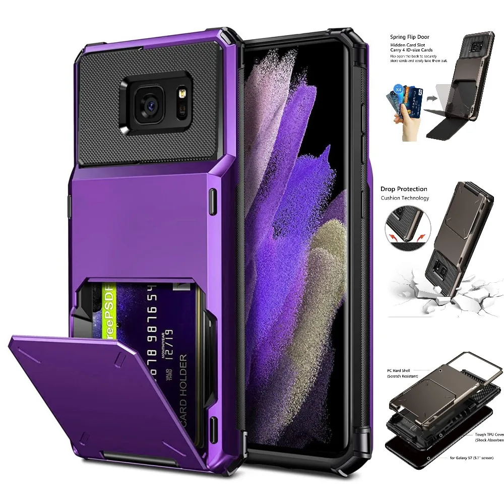 

Card Slots Holder flip Heavy Duty Anti Scratch Case for Samsung S7 S8 S9 S10 S20 S21 S22 S23 Ultra Plus S23+ Cover Galaxy s7