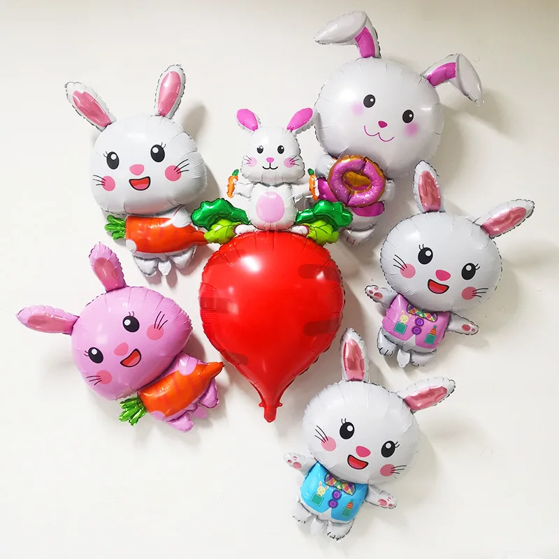 

Cartoon Rabbit Balloons Bunny Easter Carrot Ballon Red Radish Rabbit Foil Baloon 2023 Happy Easter Day Decor For Kids Gift Balon