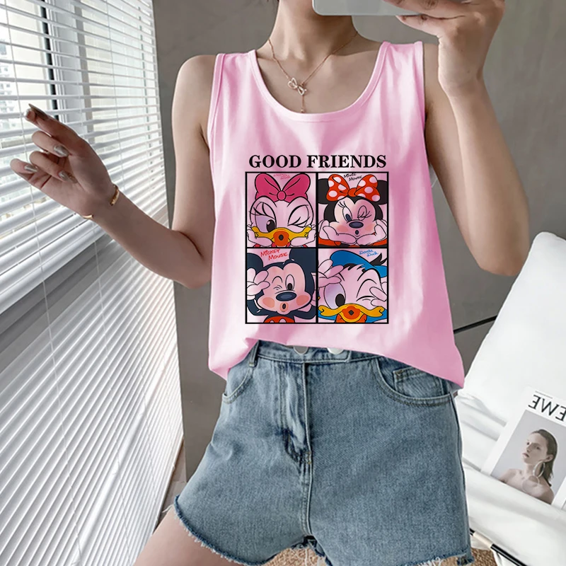 

2022 Summer kawaii korean Mickey Mouse Graphic Women vest tank tops casual Loose sleeveless disney cartoon 90s streetwear Tees