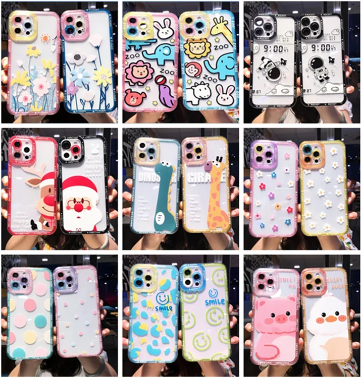 

Cute Flower Love Smiling Face Animal Santa Claus Duck Dinosaur Dotted Phone Case for iPhone 13 12 11 8 7 Pro Max X XR Xs Xsmax