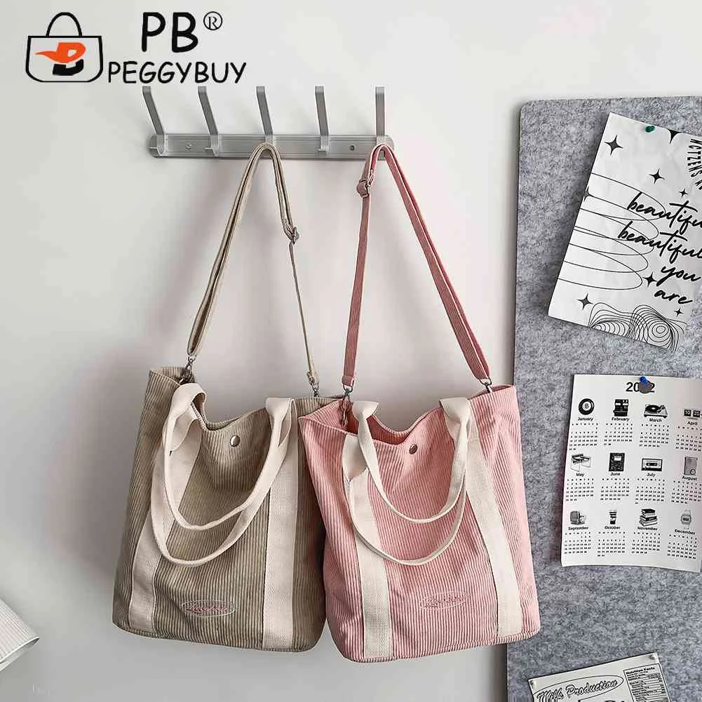 

Corduroy Crossbody Bag Striped Large Capacity Commute Bags Simple Fashion Casual Soft All-match Reusable for Female Shopping